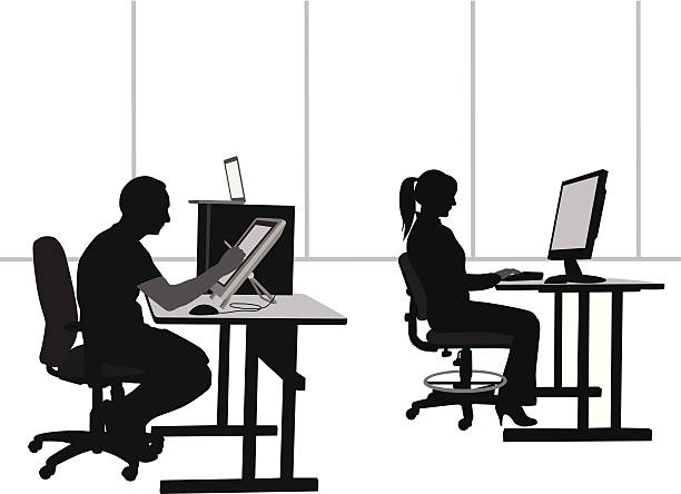 DrawingTablet A-Digit office silhouettes stock illustrations