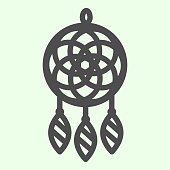 Dreamcatcher line icon. Magic dream catcher in ethnic ornament outline style pictogram on white background. Indian tribal protection talisman for mobile concept and web design. Vector graphics
