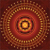 A mandala with a glowing ring on a fiery background. Grunge is removable.  (includes .jpg)