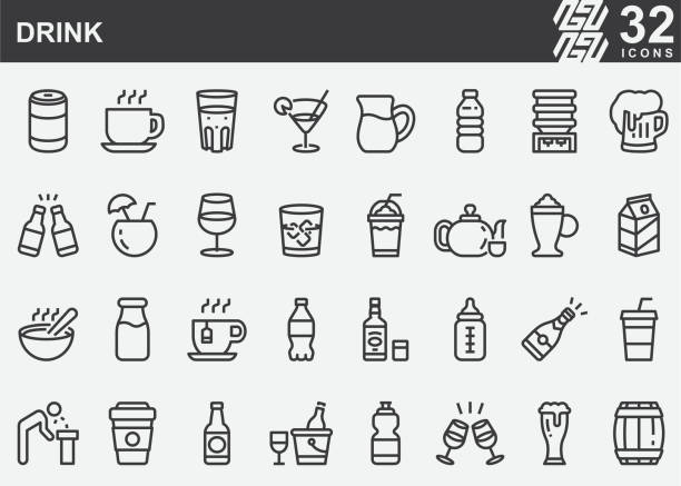 illustrations, cliparts, dessins animés et icônes de icônes de ligne de boisson - apéritif