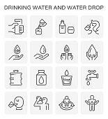 Drinking water and water drop and healthy vector icon set design for drinking water graphic design element, editable stroke.