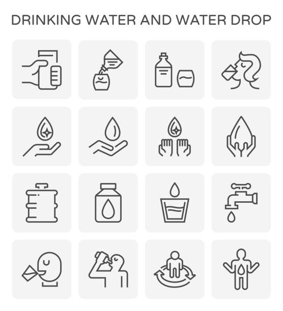 illustrazioni stock, clip art, cartoni animati e icone di tendenza di icona acqua potabile - bere acqua