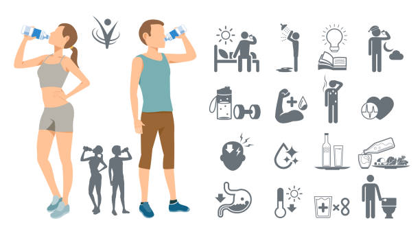 stockillustraties, clipart, cartoons en iconen met drinkwater het lichaam om gezond te houden. eenvoudige zelfbewustzijn. beste drank van de fysieke fitheid. - drinken