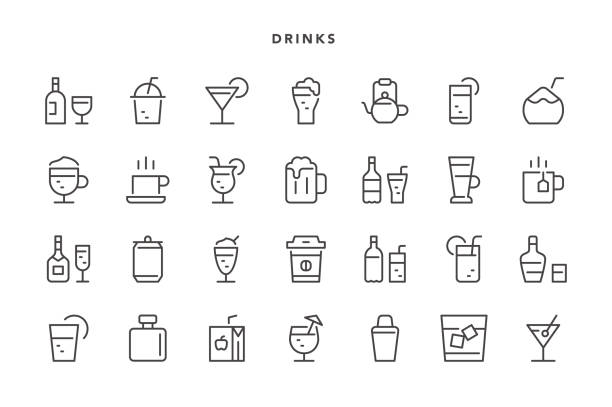 Drinks Icons Drinks Icons - Vector EPS 10 File, Pixel Perfect 28 Icons. juice drink stock illustrations