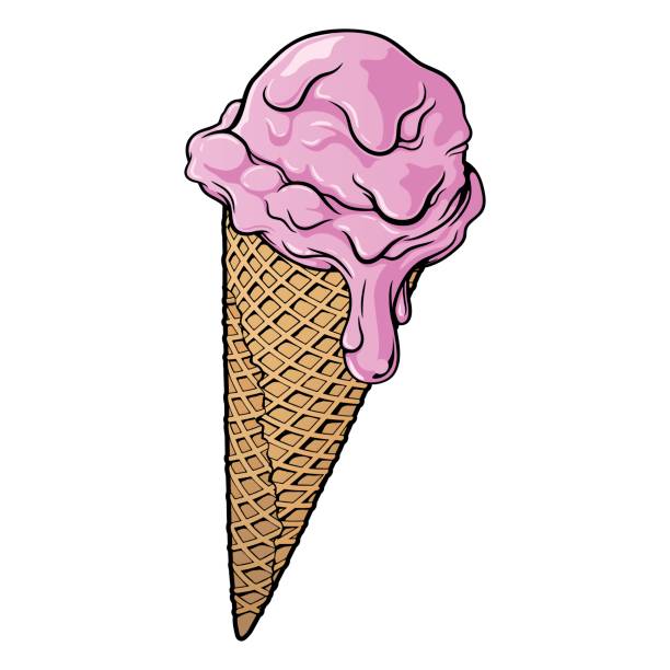 ilustrações de stock, clip art, desenhos animados e ícones de dripping strawberry ice cream cone - strawberry ice cream