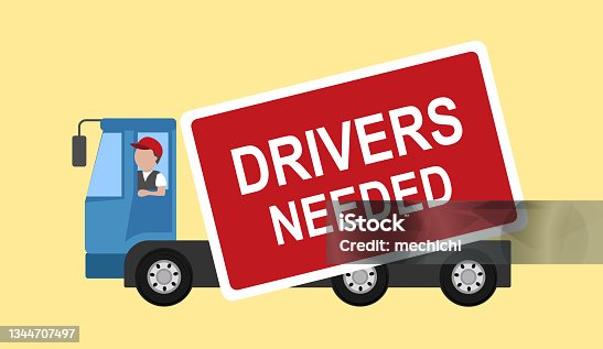 istock Driver Shortage - Drivers Needed words and trucks logistics business concept. 1344707497