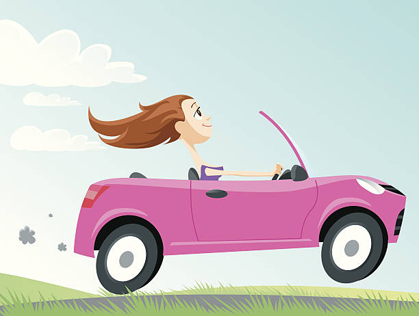Driver Woman in car, vector teen driving stock illustrations