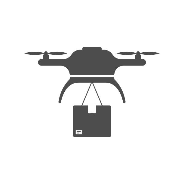 Dron Delivery Icon Vector Design. Scalable to any size. Vector Illustration EPS 10 File. drone silhouettes stock illustrations