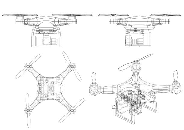 Drone concept. Vector rendering of 3d Drone concept. Vector rendering of 3d. Wire-frame style. The layers of visible and invisible lines are separated drone designs stock illustrations