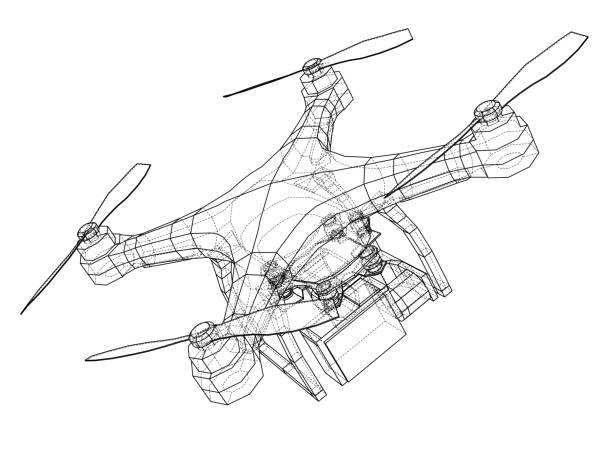 Drone concept. Vector rendering of 3d Drone concept. Vector rendering of 3d. Wire-frame style. The layers of visible and invisible lines are separated drone designs stock illustrations