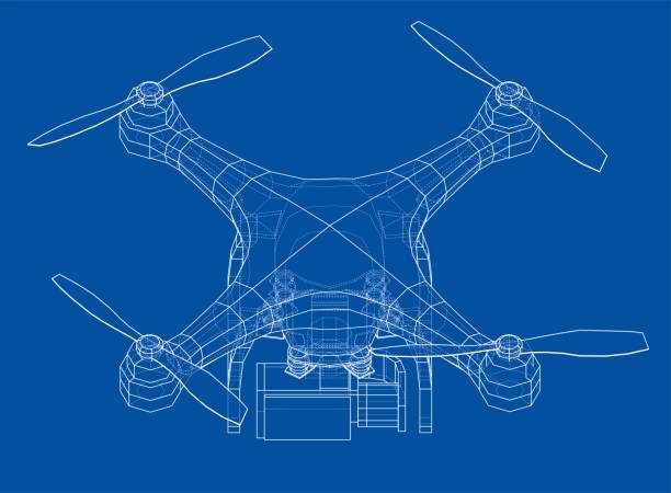 Drone concept. Vector Drone concept. Vector rendering of 3d. Wire-frame style. The layers of visible and invisible lines are separated drone designs stock illustrations