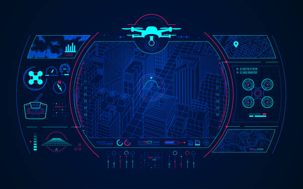 drone control concept of drone technology, graphic of drone control interface drone patterns stock illustrations