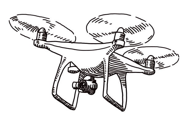 Drone doodle Simple, vector drawing of a flying drone drone drawings stock illustrations