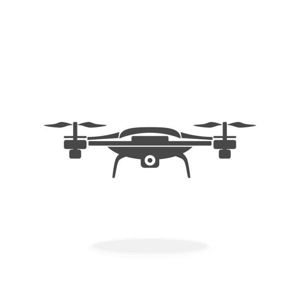 Drone Flying Technology with Video Camera Vector illustration Black silhouette Icon. Remote Control Filming Watching Concept drone silhouettes stock illustrations