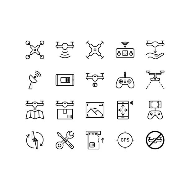 Drone icon or UAV icon. Including with Fast Delivery, Remote Controller, Propeller, City Maps Navigation, Action Camera, Radar Screen, Radio Antenna and more. Editable Strokes Drone icon or UAV icon. Including with Fast Delivery, Remote Controller, Propeller, City Maps Navigation, Action Camera, Radar Screen, Radio Antenna and more. Editable Strokes. multicopter stock illustrations
