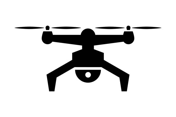 Drone icon Drone icon. Filming flying device. Black vector symbol on a white background. drone silhouettes stock illustrations