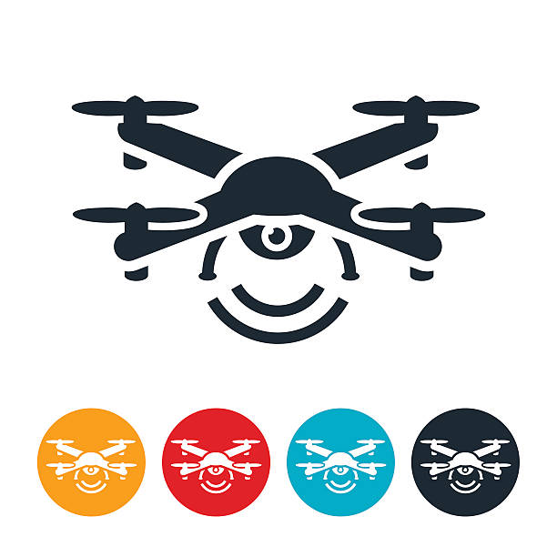 Drone Icon An icon of a drone or quadcopter in flight. drone symbols stock illustrations
