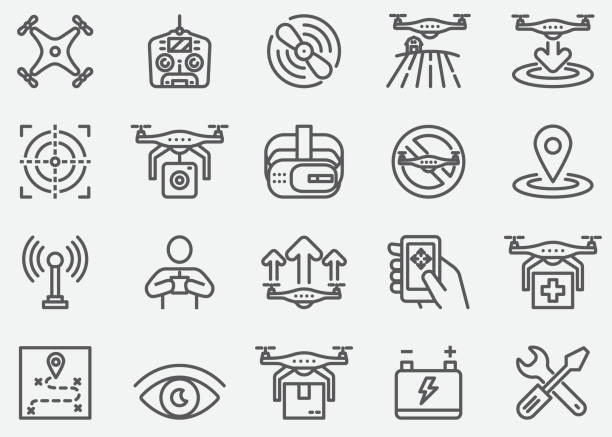 Drone Line Icons Drone Line Icons multicopter stock illustrations