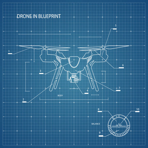 Vector Illustration : Drone on blueprint