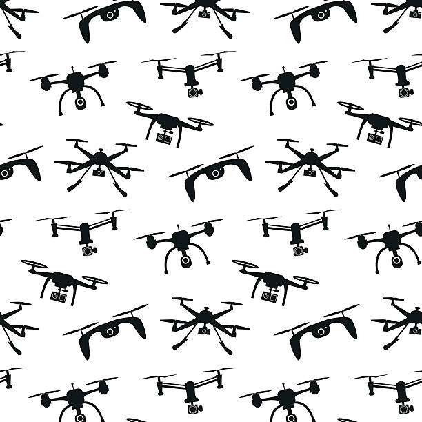 Drone seamless pattern. Drone icon seamless pattern, quadrocopters on a white background. drone backgrounds stock illustrations