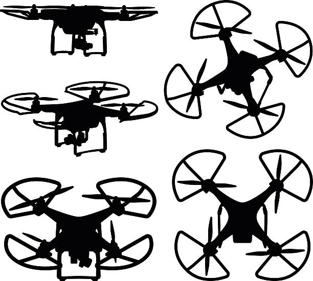 Drone Silhouettes Drone silhouette collection from various angles.  drone silhouettes stock illustrations