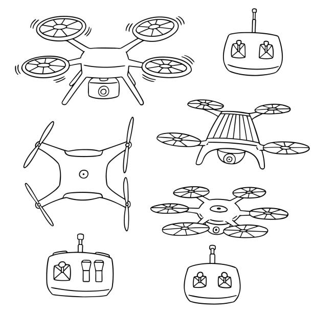 drone vector set of drone drone drawings stock illustrations