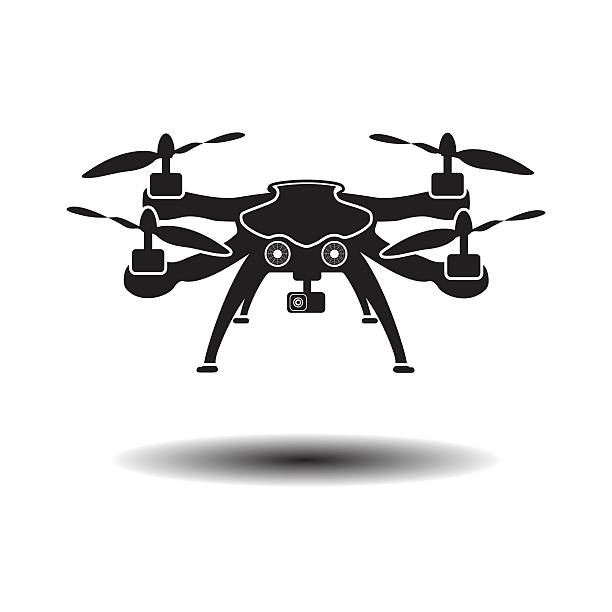 Drone with action camera Drone with action camera, logo vector illustration drone silhouettes stock illustrations