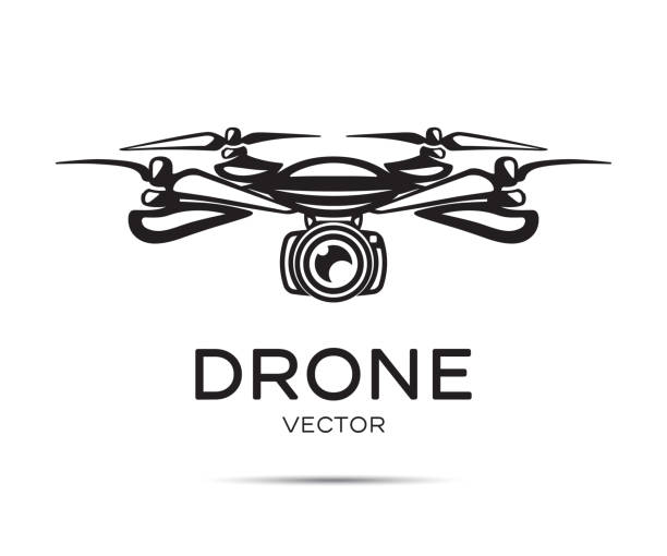 Drone with camera vector silhouette isolated Drone with camera vector silhouette isolated on white background drone silhouettes stock illustrations