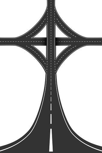 Droneception Landscape Road Element with crossroads intersection. Above View on highway. Creative Concept of Inception Movie Effect. Vector Illustration isolated on white background.