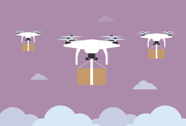 Drones ship a package vector art illustration