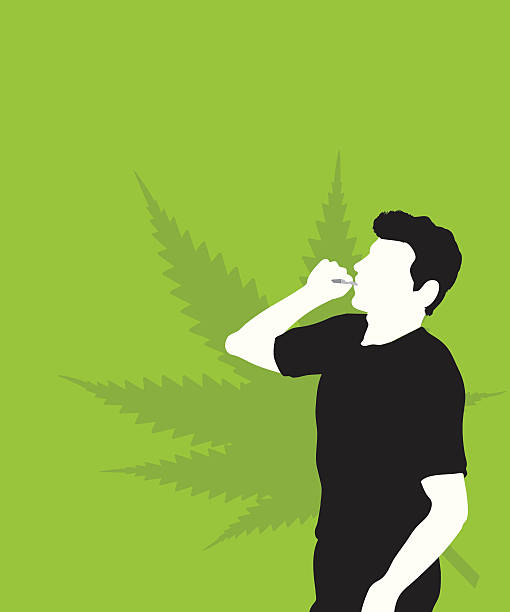 Drug User - Marijuana A man inhales smoke from a marijuana cigarette or "joint." EPS, Layered PSD, High-Resolution JPG included. cannabis narcotic stock illustrations