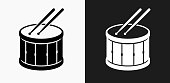 istock Drum and Drumsticks Icon on Black and White Vector Backgrounds 834928660