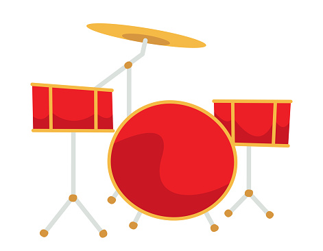 Drum set in doodle flat style