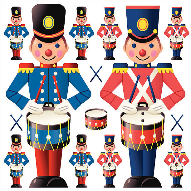 ilustraciones, imágenes clip art, dibujos animados e iconos de stock de drumming rojo y azul soldados - peloton