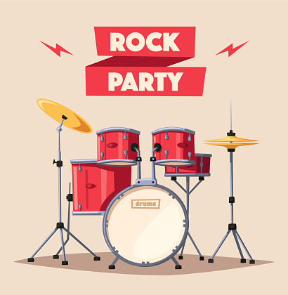 Drums. Rock music. Cartoon vector illustration.