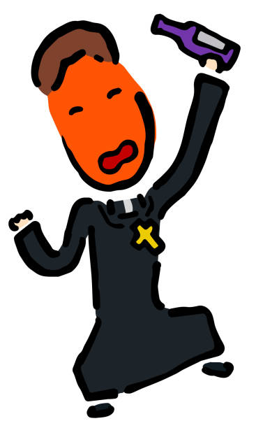 drunk-catholic-priest-hand-drawn-vector-illustration-like-woodblock-vector-id1282122314