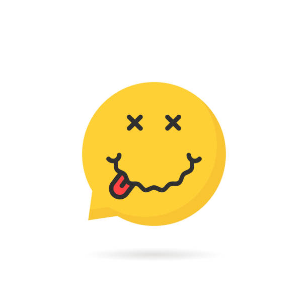 stockillustraties, clipart, cartoons en iconen met dronken gele emoji tekstballon op wit - happy friday emoticon
