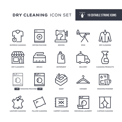 Dry Cleaning Editable Stroke Line Icons
