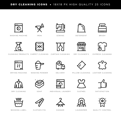 Dry cleaning icons for express cleaning, carpet cleaning, curtein cleaning, drying machine, laundry etc.