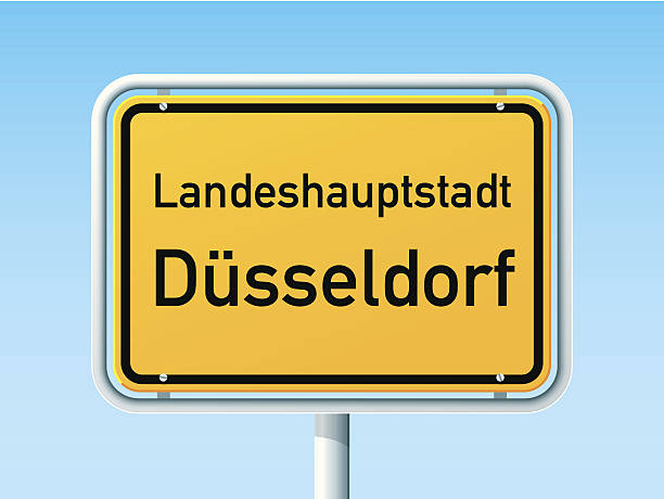 düsseldorf deutsche city road sign - düsseldorf stock-grafiken, -clipart, -cartoons und -symbole