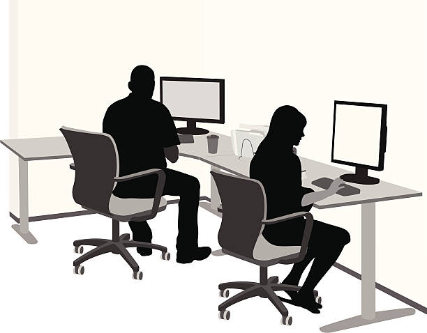 Dual Home PCs Vector Silhouette A-Digit office silhouettes stock illustrations