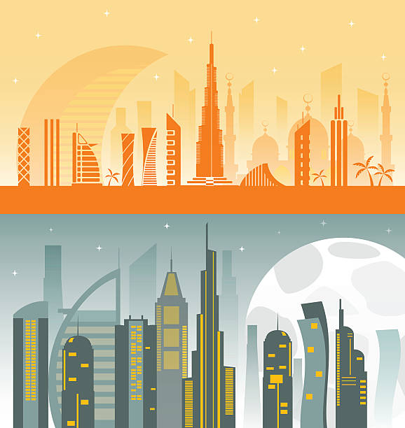Dubai City skyline detailed silhouette vector art illustration