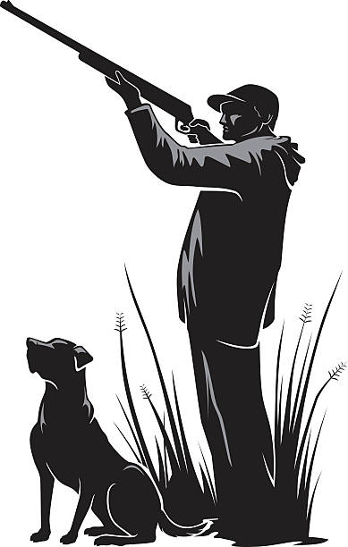 Duck Hunter Isolated shadowed silhouette of outdoor hunting sport. adventure clipart stock illustrations