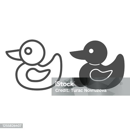 istock Duck toy line and solid icon, childhood concept, rubber duckling toy sign on white background, bath toy icon in outline style for mobile concept and web design. Vector graphics. 1255826407