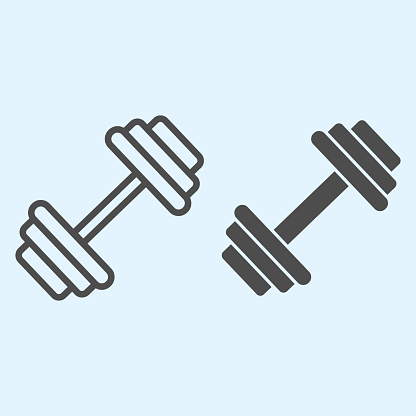 Dumbbells line and solid icon. Heavy weights barbel. Sport vector design concept, outline style pictogram on white background, use for web and app. Eps 10
