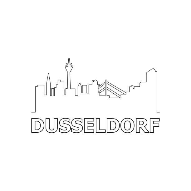 düsseldorf skyline und wahrzeichen silhouette schwarz vektor icon. düsseldorf panorama. deutschland - düsseldorf stock-grafiken, -clipart, -cartoons und -symbole