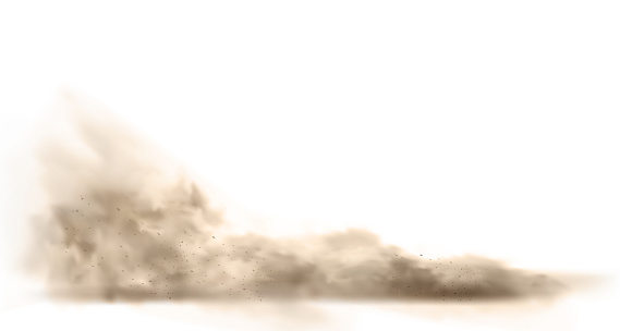 Dust cloud with particles with dirt,cigarette smoke, smog, soil and sand particles. Realistic vector isolated on white background.
