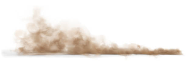 Dust sand cloud on a dusty road from a car. Dust sand cloud on a dusty road from a car. Scattering trail on track from fast movement. Transparent realistic vector stock illustration desert area stock illustrations