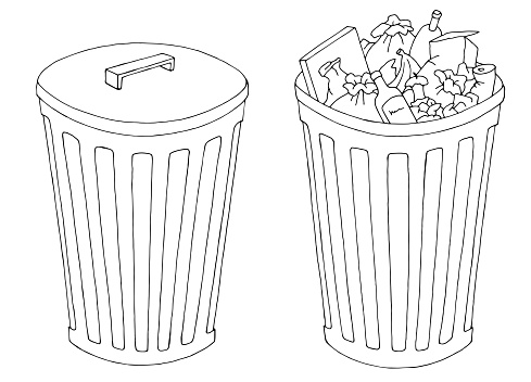 Dustbin trash can graphic black white sketch isolated illustration vector