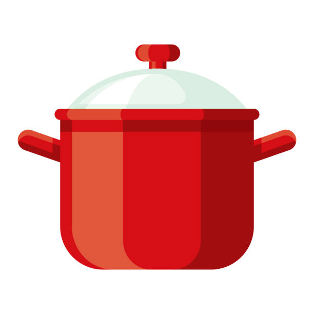 Dutch Oven Icon on Transparent Background A flat design kitchen tools icon on a transparent background (can be placed onto any colored background). File is built in the CMYK color space for optimal printing. Color swatches are global so it’s easy to change colors across the document. No transparencies, blends or gradients used. cooking pan stock illustrations